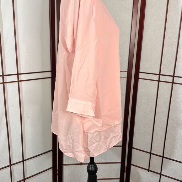 V neck sheer multi layer peachy pink blouse - Picture 2 of 11